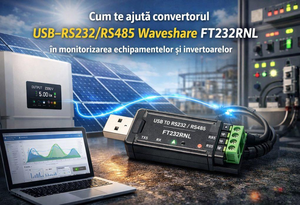 Cum te ajută convertorul USB–RS232/RS485 Waveshare FT232RNL în monitorizarea echipamentelor și invertoarelor convertorul USB – RS232 / RS485