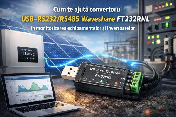 Cum te ajută convertorul USB–RS232/RS485 Waveshare FT232RNL în monitorizarea echipamentelor și invertoarelor convertorul USB – RS232 / RS485