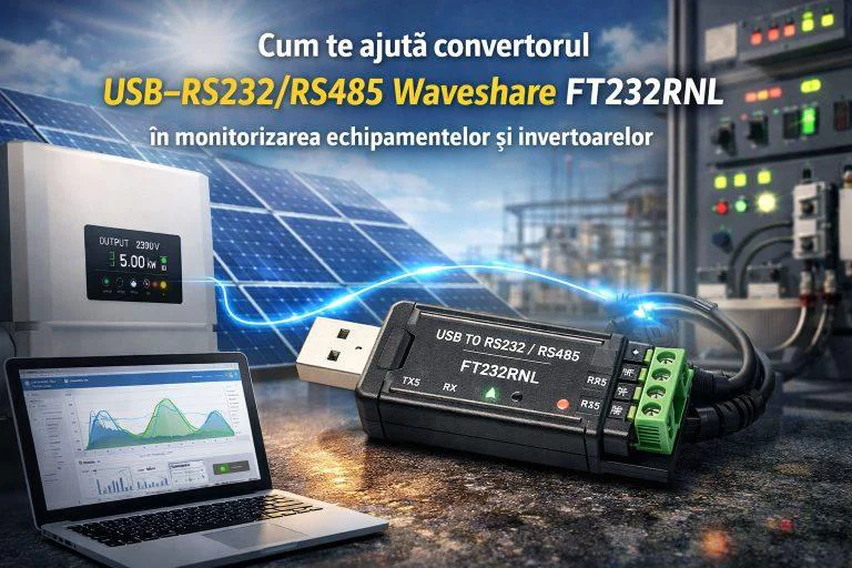Cum te ajută convertorul USB–RS232/RS485 Waveshare FT232RNL în monitorizarea echipamentelor și invertoarelor