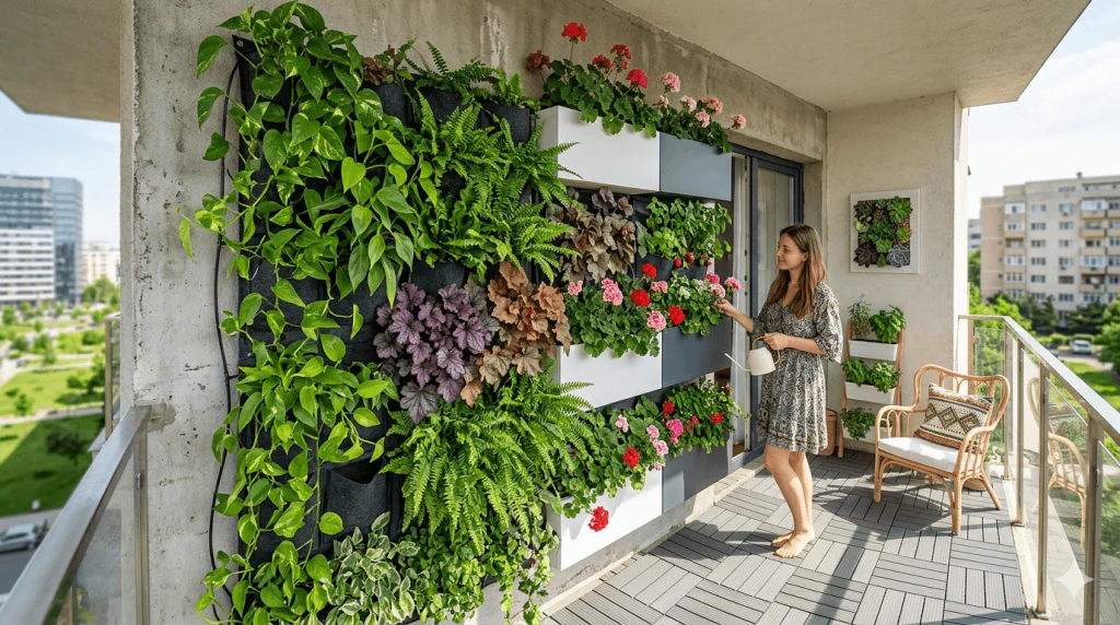 Cum să creezi o grădină verticală spectaculoasă în spații mici – Ghid complet 2026 (balcon, terasă și pereți)