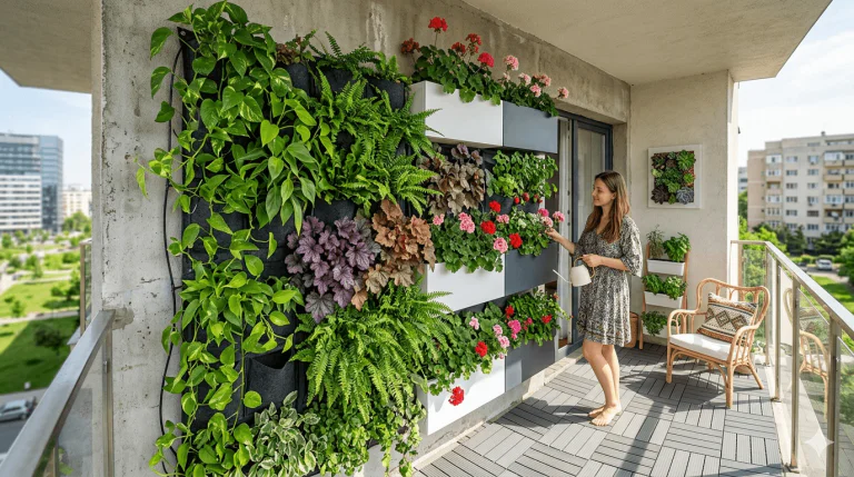 Cum să creezi o grădină verticală spectaculoasă în spații mici – Ghid complet 2026 (balcon, terasă și pereți)